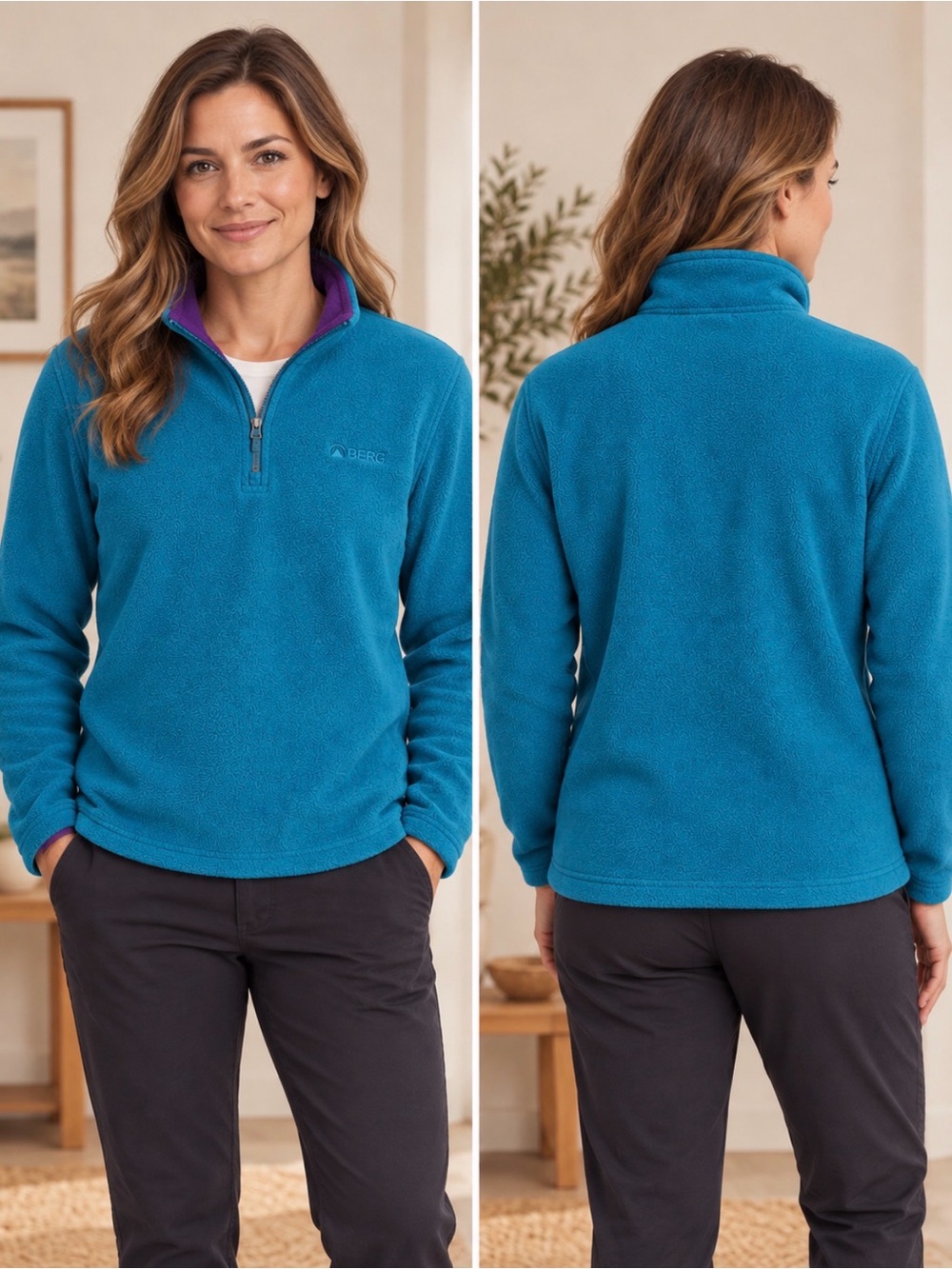 Berg Outdoor Teal Purple Quarter Zip Fleece Pullover women’s XL
